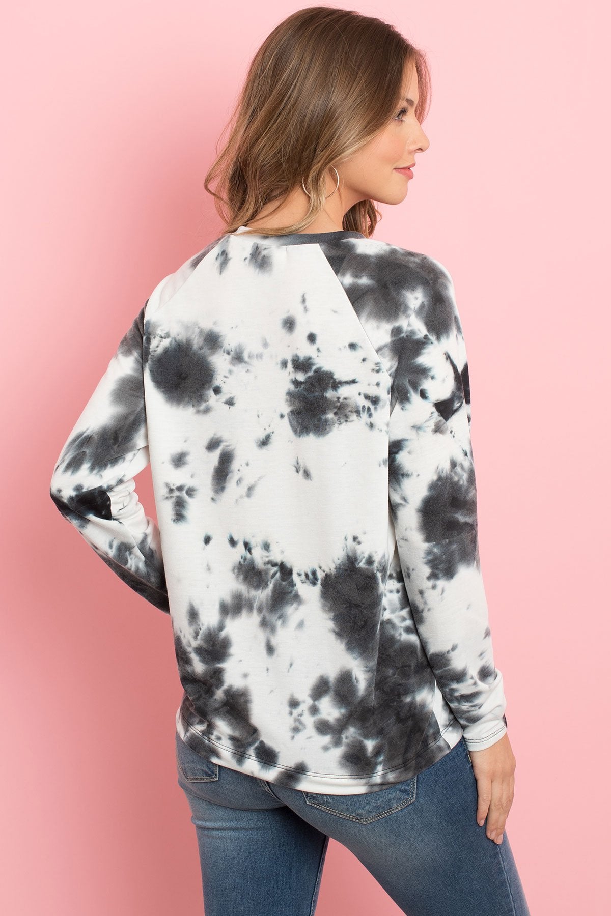 Tie Dye Round Neck Long Sleeved Top