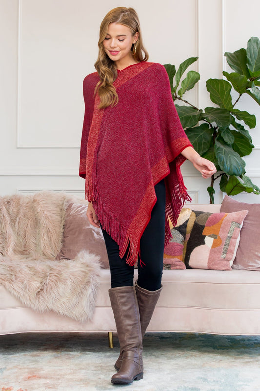 Ultra Soft Two Tone Fringe Poncho