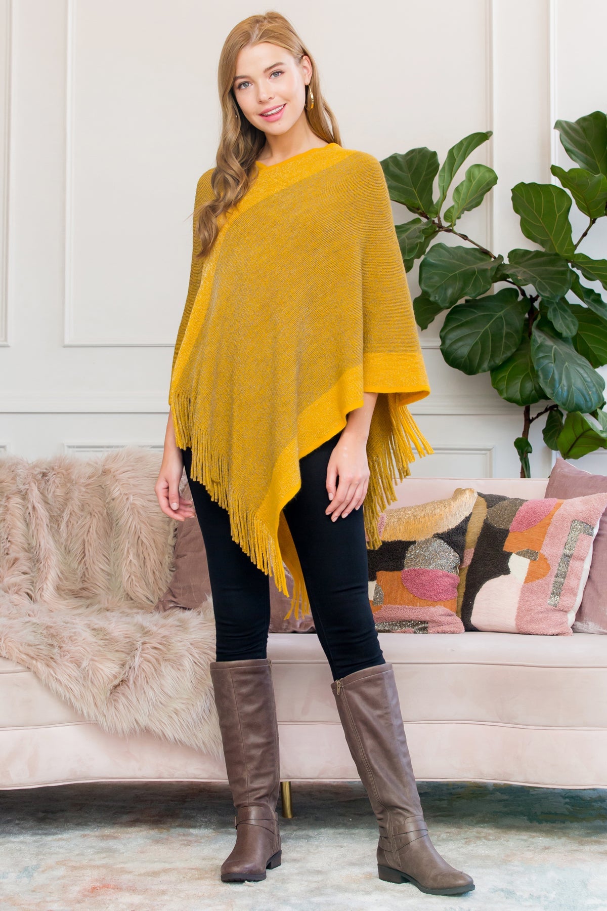 Ultra Soft Two Tone Fringe Poncho