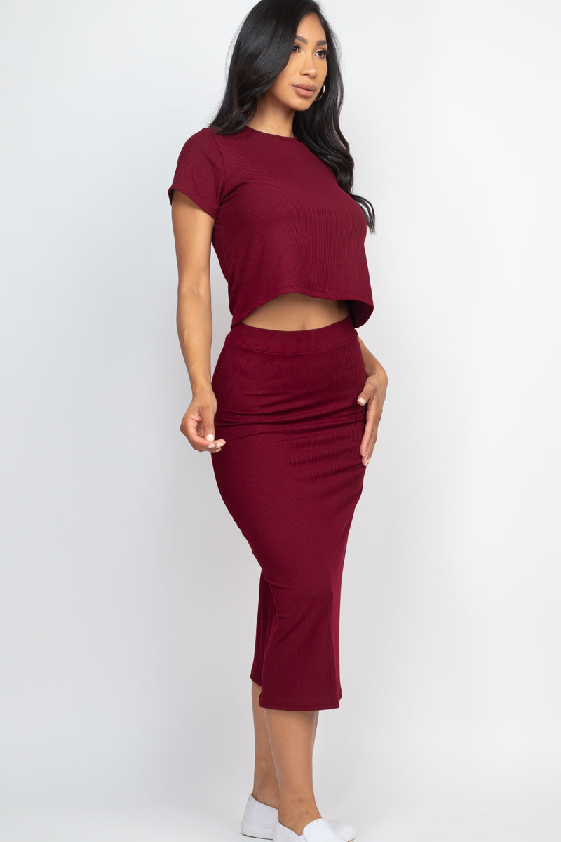 Short Sleeve Ribbed Top & Midi Skirt Set (CAPELLA)