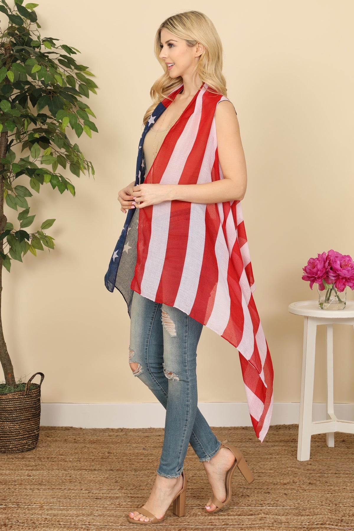 USA Flag Accent Kimono Vest