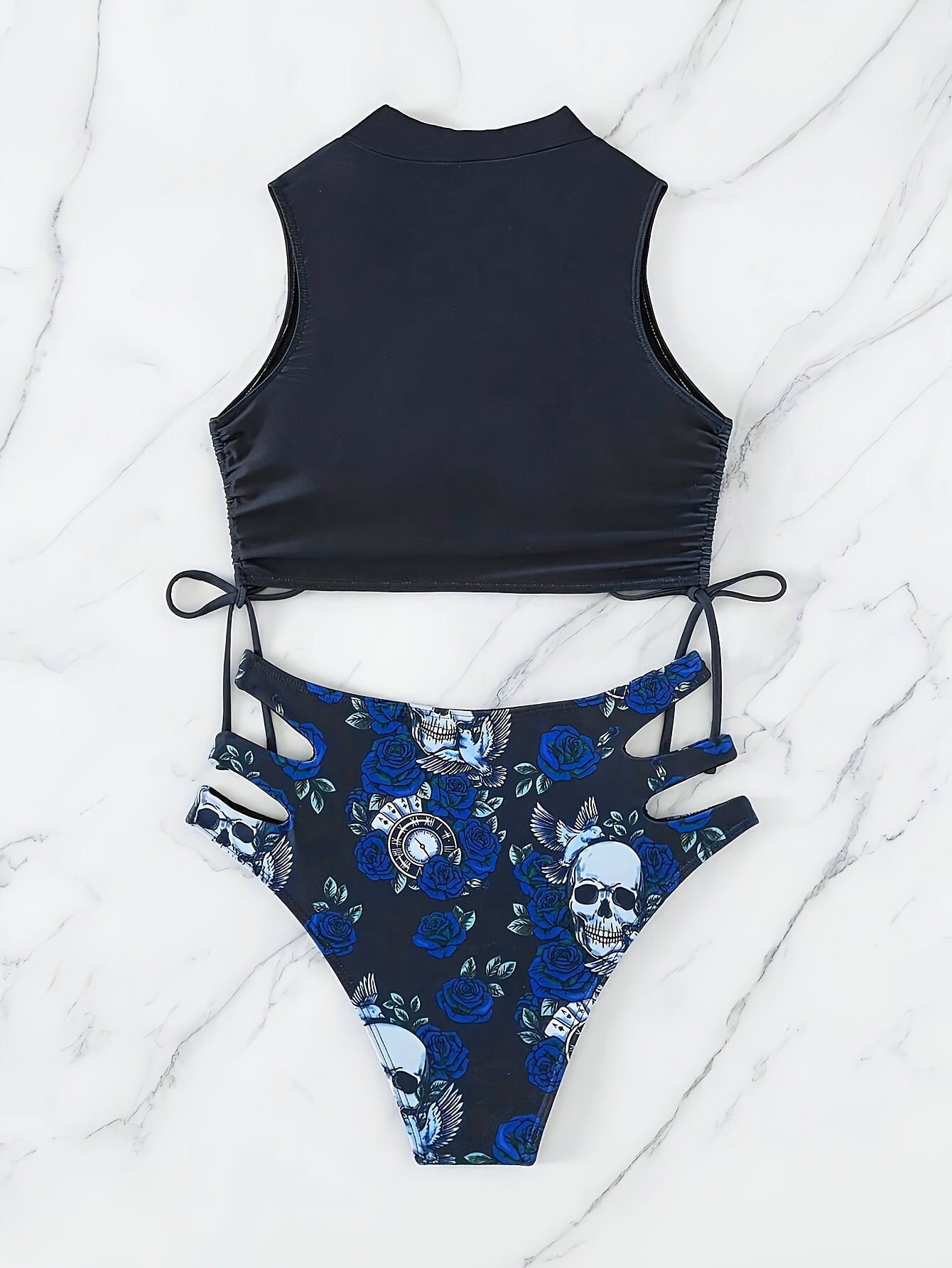 Skull & Roses Lace-Up Bikini Set