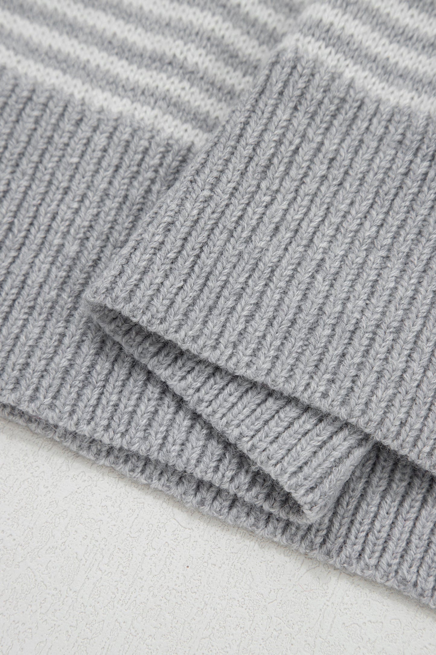 Gray Stripe Contrast Heart Pattern Knit Sweater