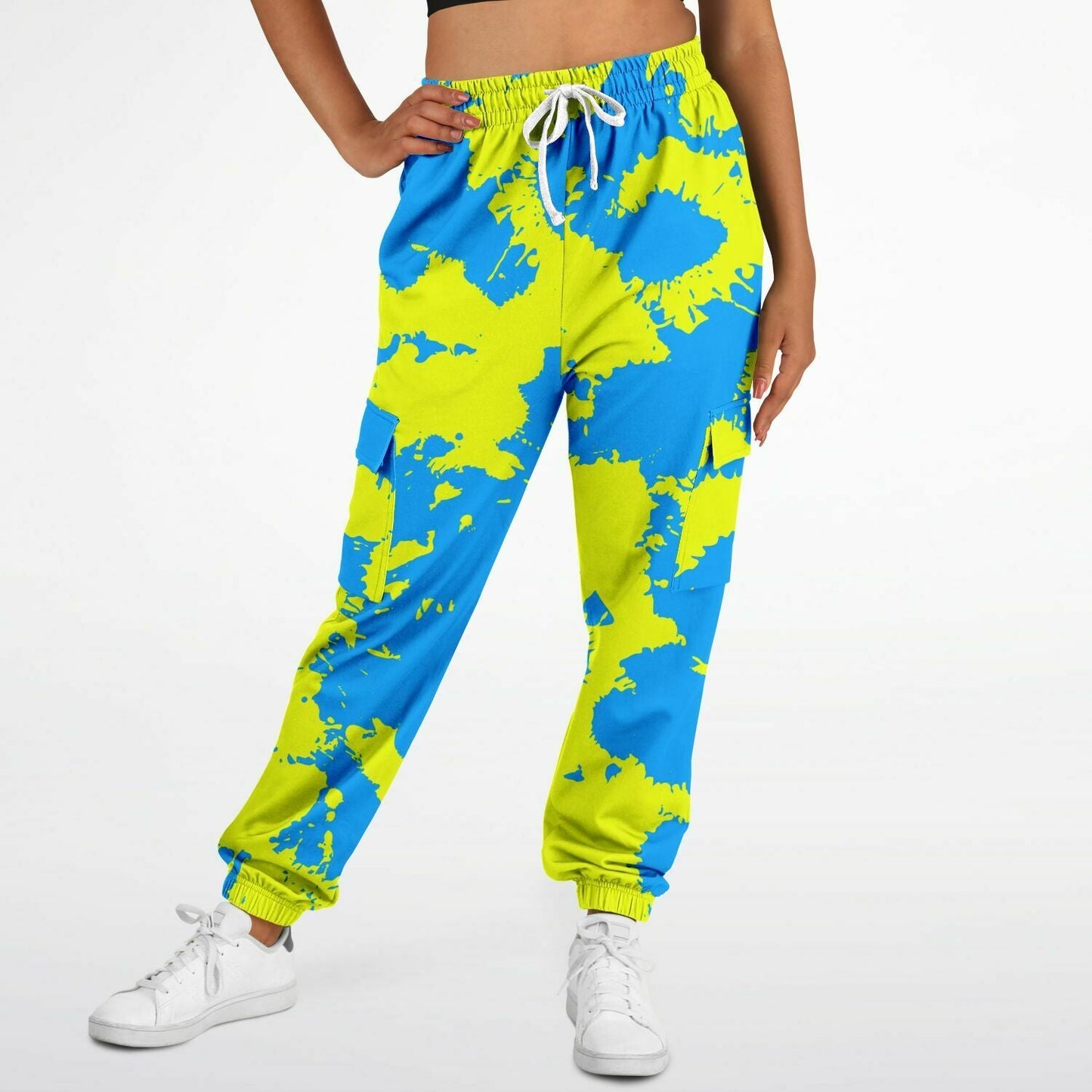 Yellow and Blue Paint Splatter Unisex Cargo Joggers (Fleece Lined)