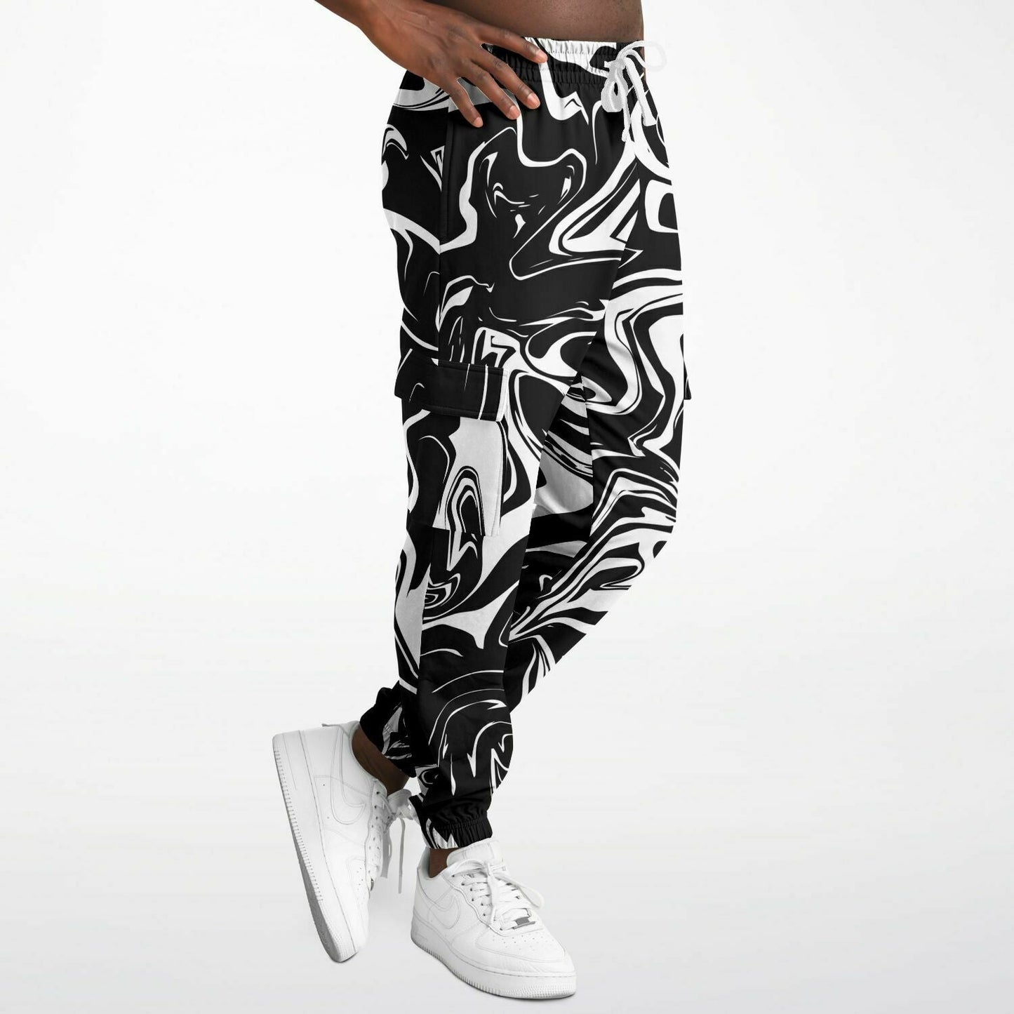 Black and White Oil Spill Unisex Cargo Joggers (Fleece Lined)