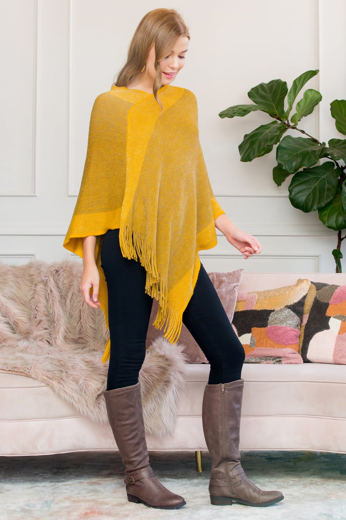 Ultra Soft Two Tone Fringe Poncho