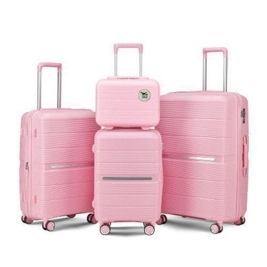 Ensemble de 4 bagages en cuir PU pour femme – Sac de voyage rose, abricot et orange