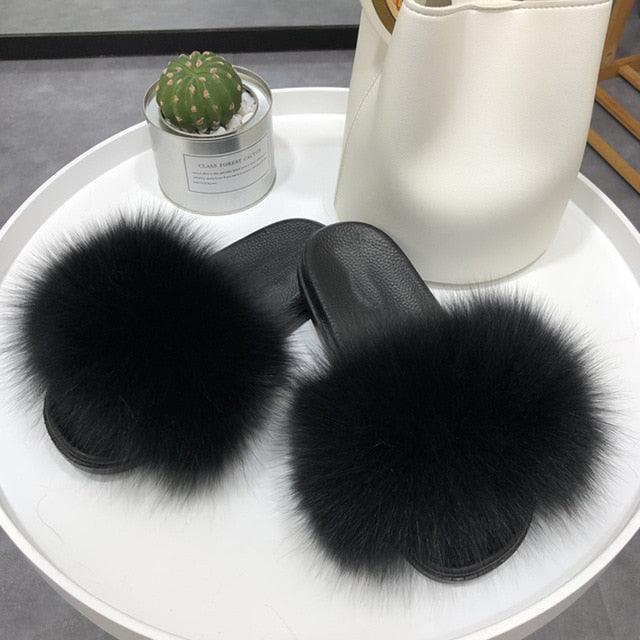Faux Fur Fuzzy Band Slides