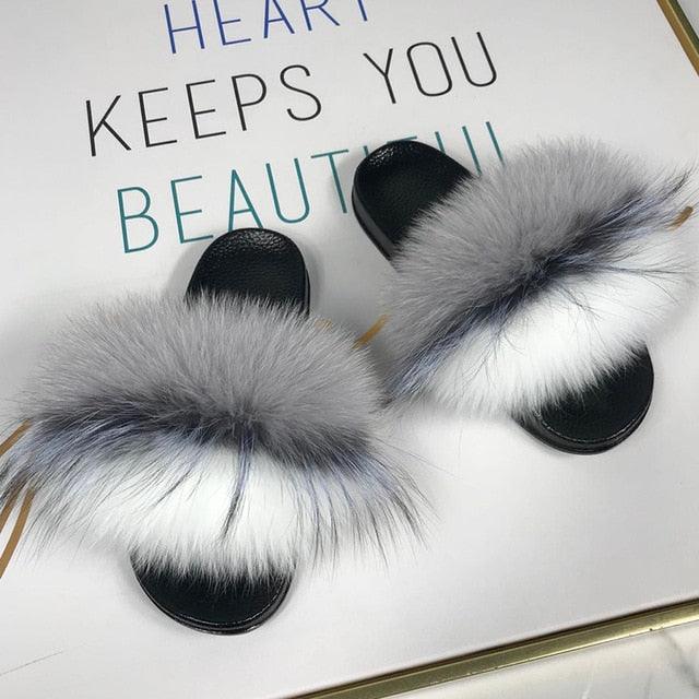 Faux Fur Fuzzy Band Slides