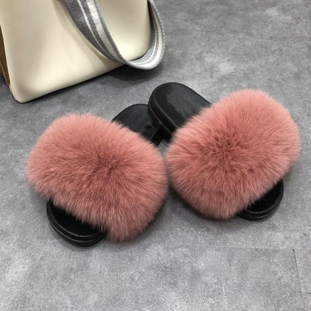 Faux Fur Fuzzy Band Slides