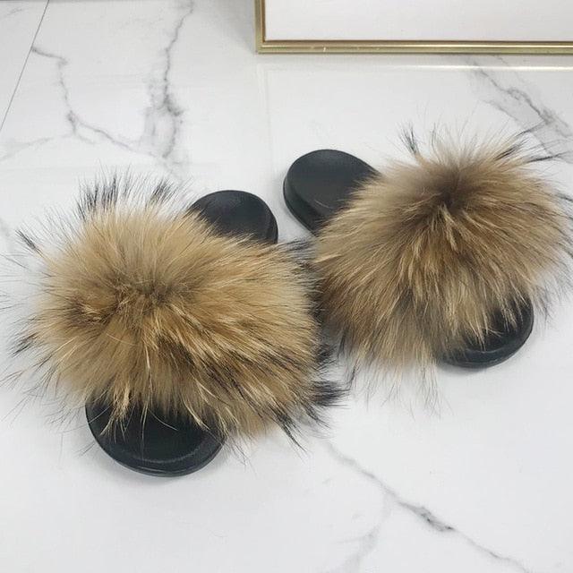 Faux Fur Fuzzy Band Slides