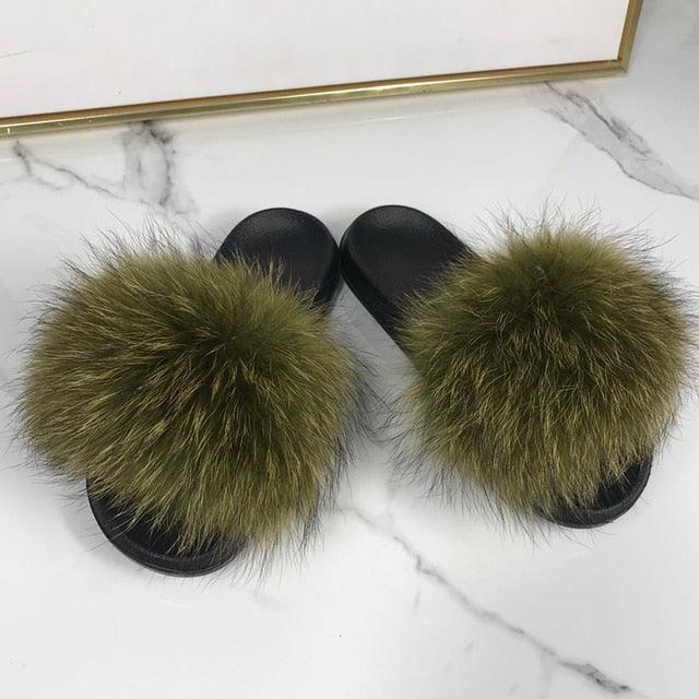 Faux Fur Fuzzy Band Slides