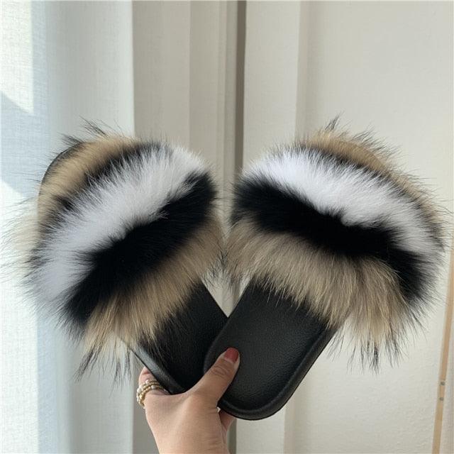 Faux Fur Fuzzy Band Slides
