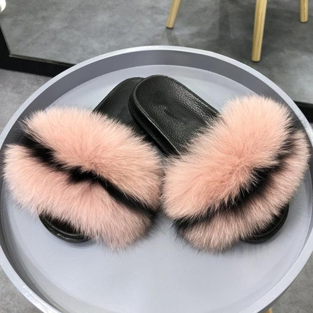 Faux Fur Fuzzy Band Slides