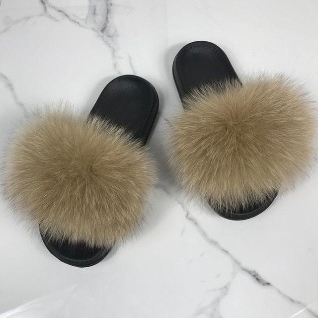 Faux Fur Fuzzy Band Slides
