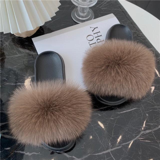 Faux Fur Fuzzy Band Slides