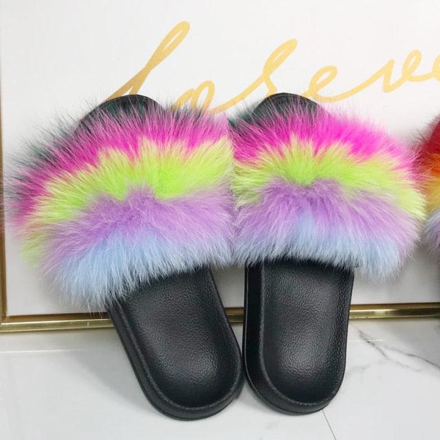 Faux Fur Fuzzy Band Slides