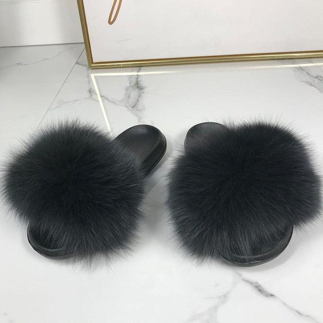 Faux Fur Fuzzy Band Slides