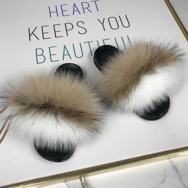 Faux Fur Fuzzy Band Slides