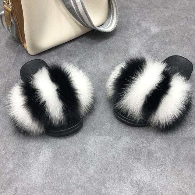 Faux Fur Fuzzy Band Slides