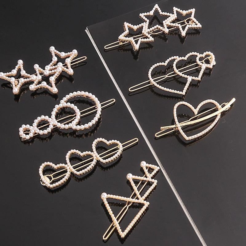 Pearl Hair Clips — Star & Round