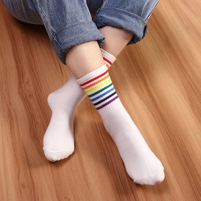 Rainbow Stripe Athletic Crew Socks