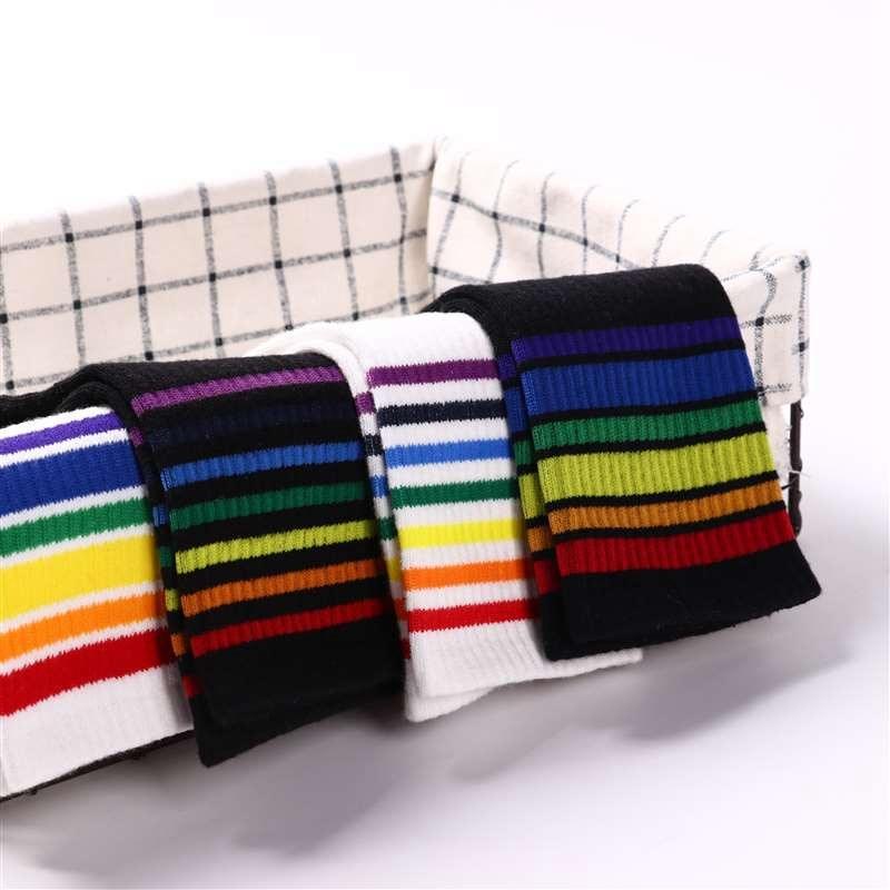 Rainbow Stripe Athletic Crew Socks