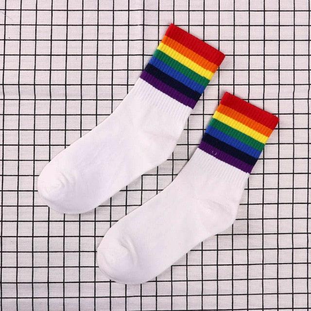 Rainbow Stripe Athletic Crew Socks