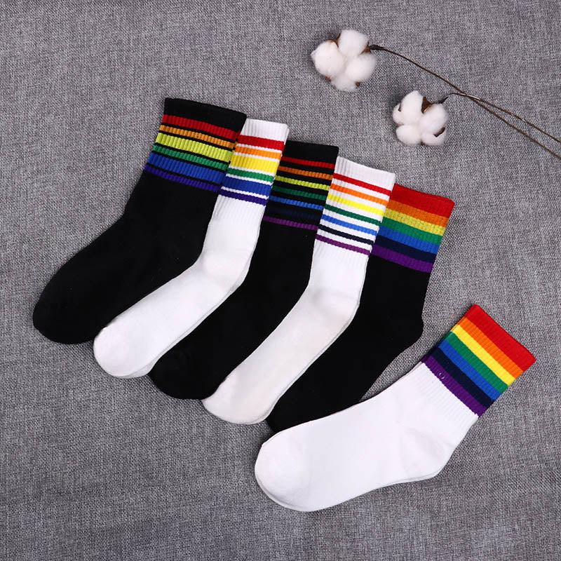 Rainbow Stripe Athletic Crew Socks