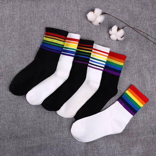 Rainbow Stripe Athletic Crew Socks