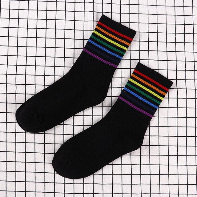 Rainbow Stripe Athletic Crew Socks