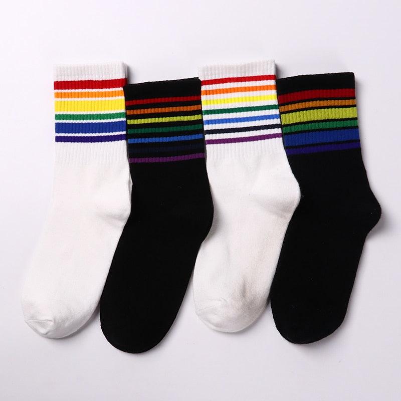 Rainbow Stripe Athletic Crew Socks
