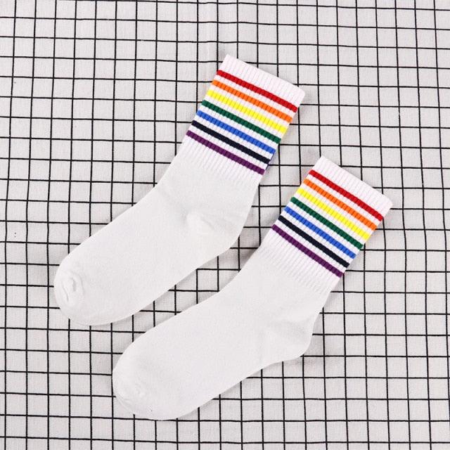 Rainbow Stripe Athletic Crew Socks