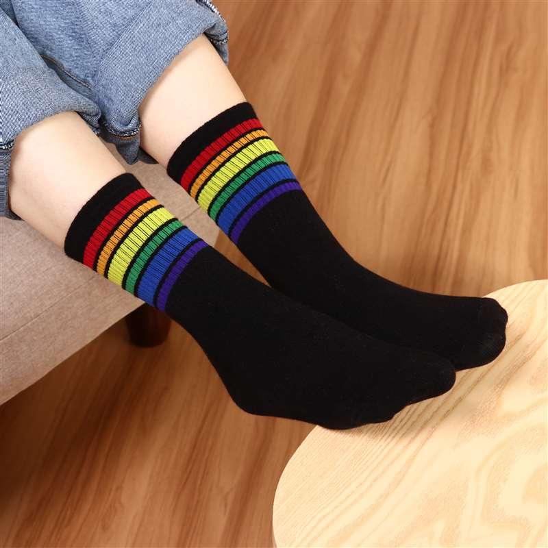 Rainbow Stripe Athletic Crew Socks