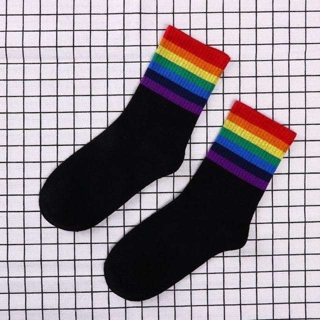 Rainbow Stripe Athletic Crew Socks