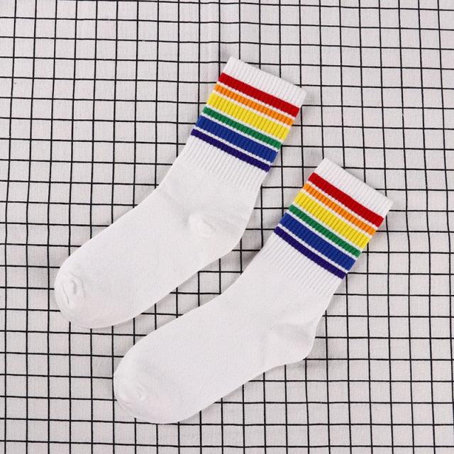 Rainbow Stripe Athletic Crew Socks