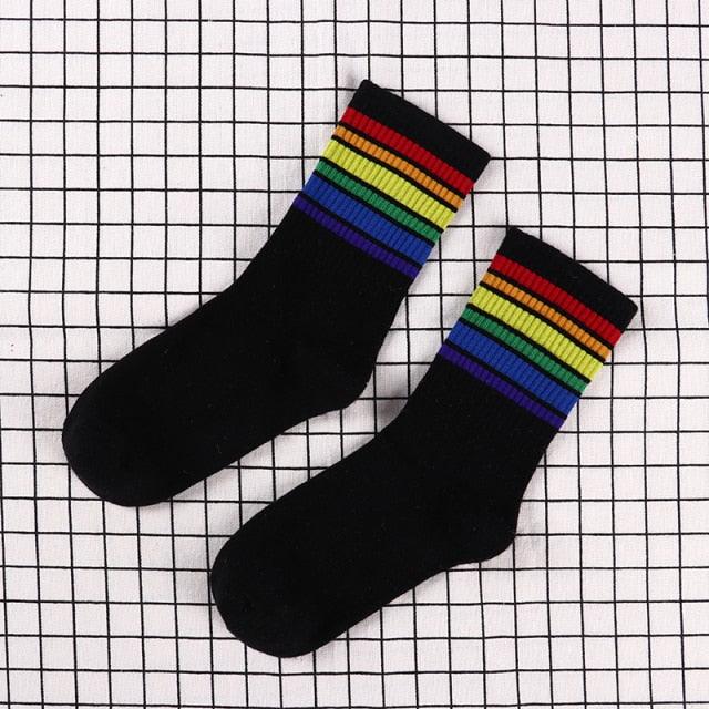Rainbow Stripe Athletic Crew Socks