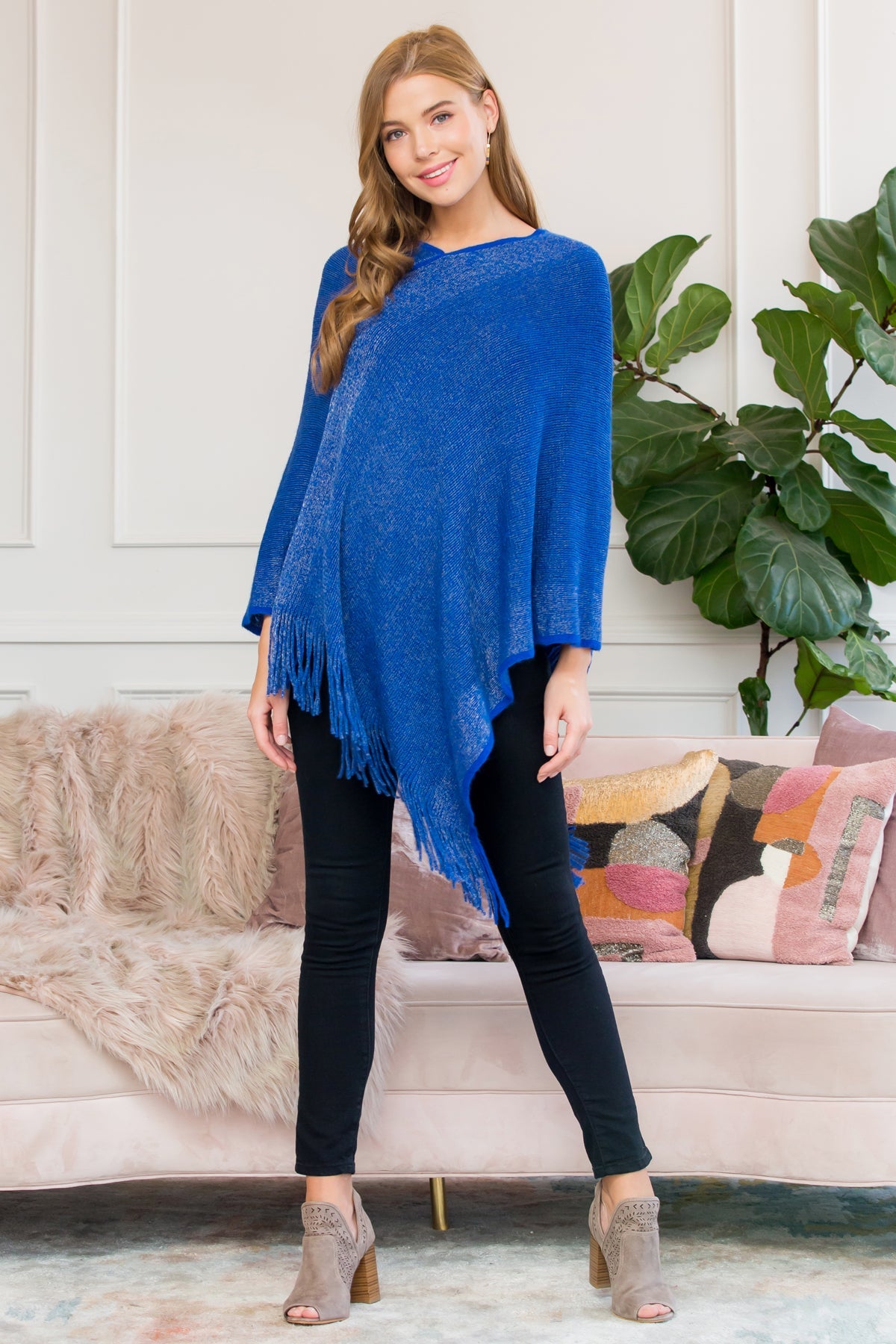 Ultra Soft Two Tone Fringe Poncho