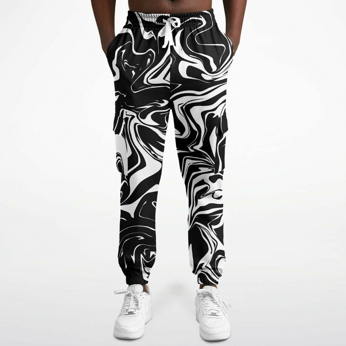 Black and White Oil Spill Unisex Cargo Joggers (Fleece Lined)