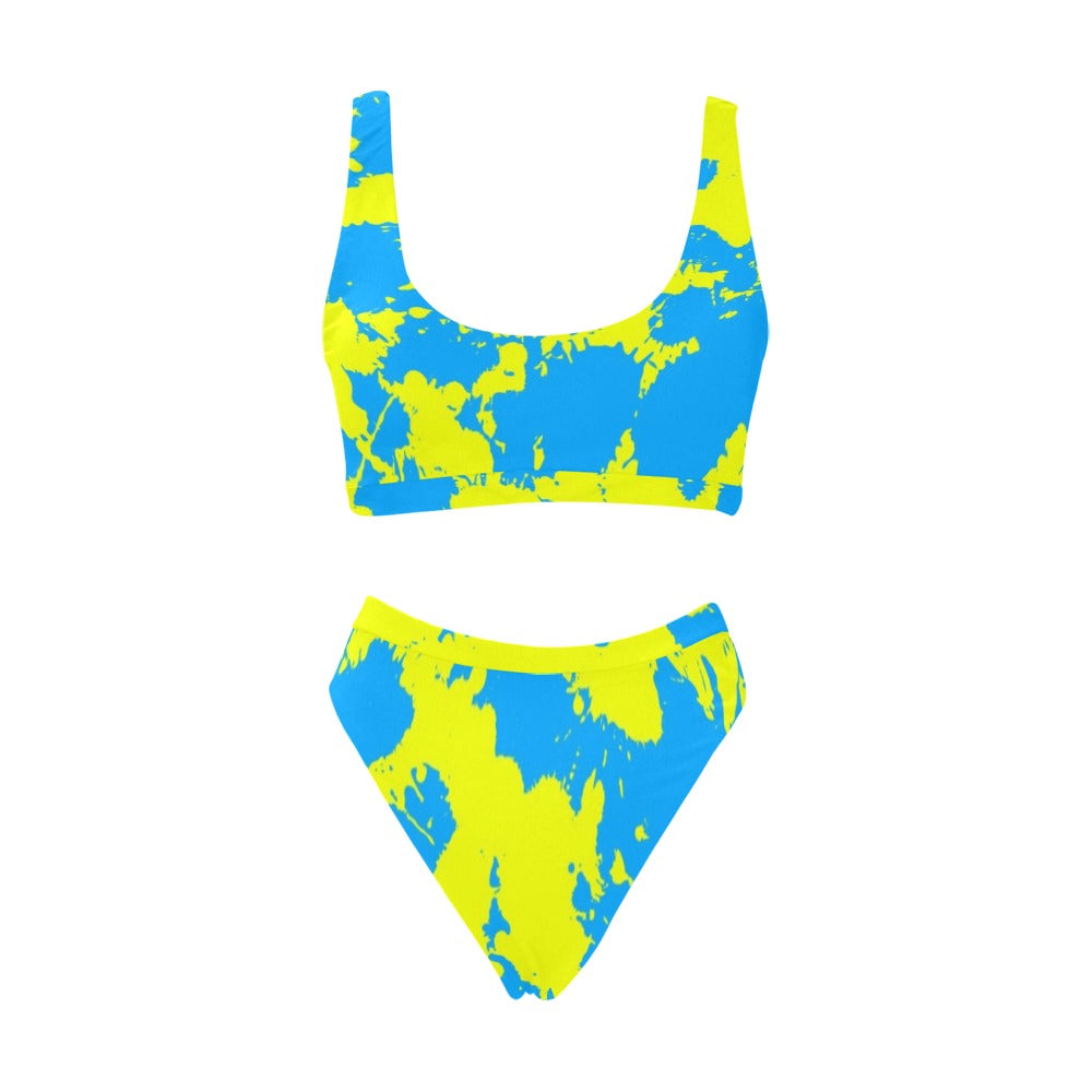 Yellow & Blue Paint Splatter Bikini Set