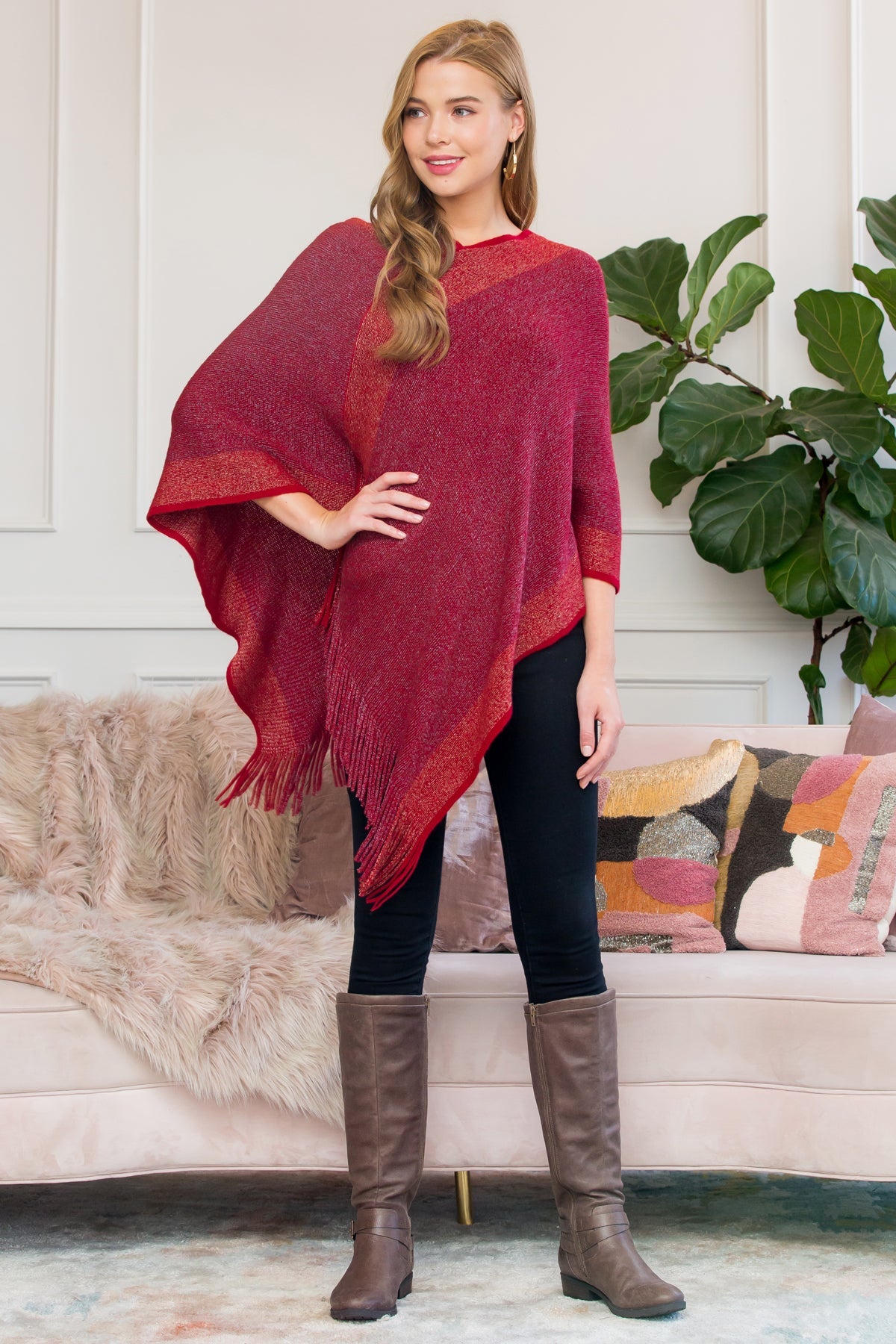 Ultra Soft Two Tone Fringe Poncho