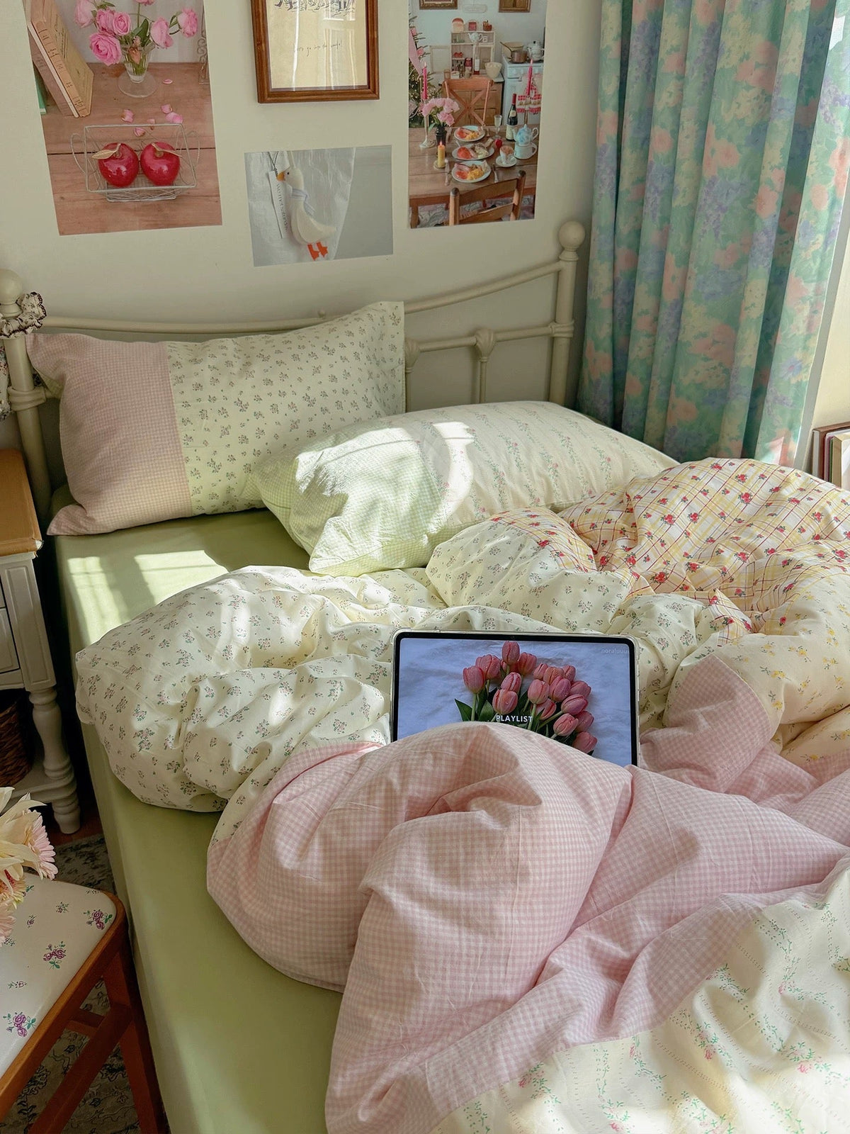 Spring Green Floral Duvet Cover Set
