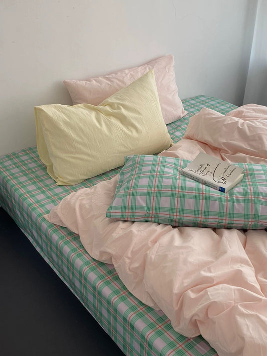 Pink & Mint Green Plaid Bedding Set