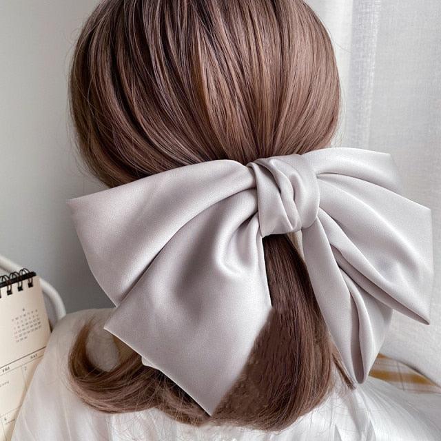 Solid Color Big Satin Bow Hairpins
