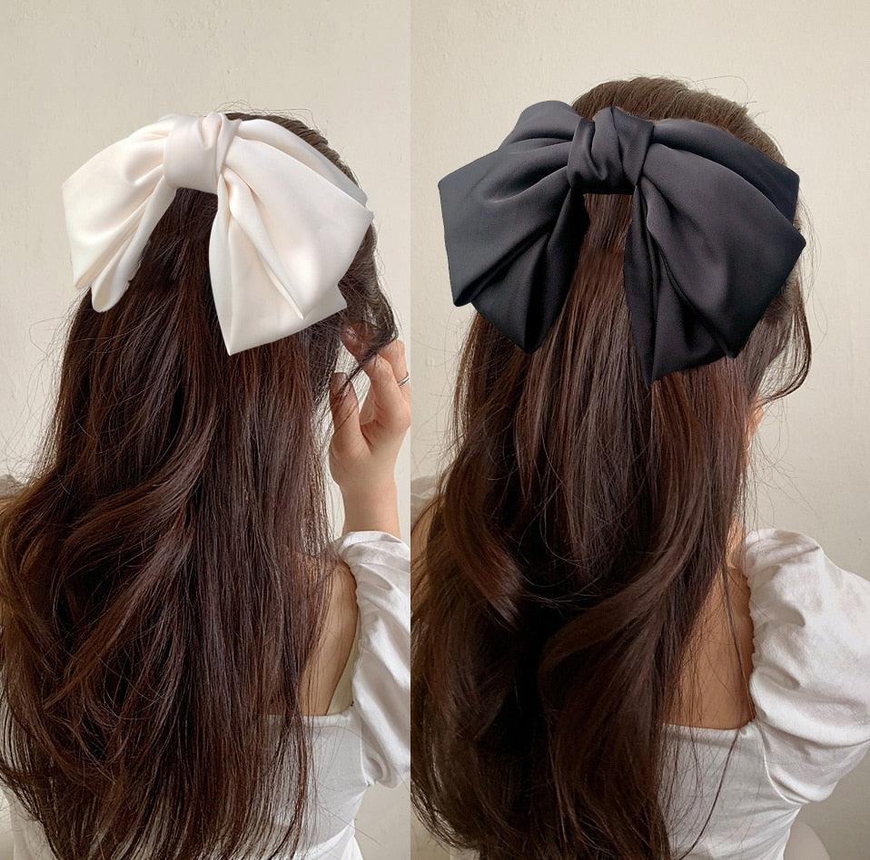Solid Color Big Satin Bow Hairpins
