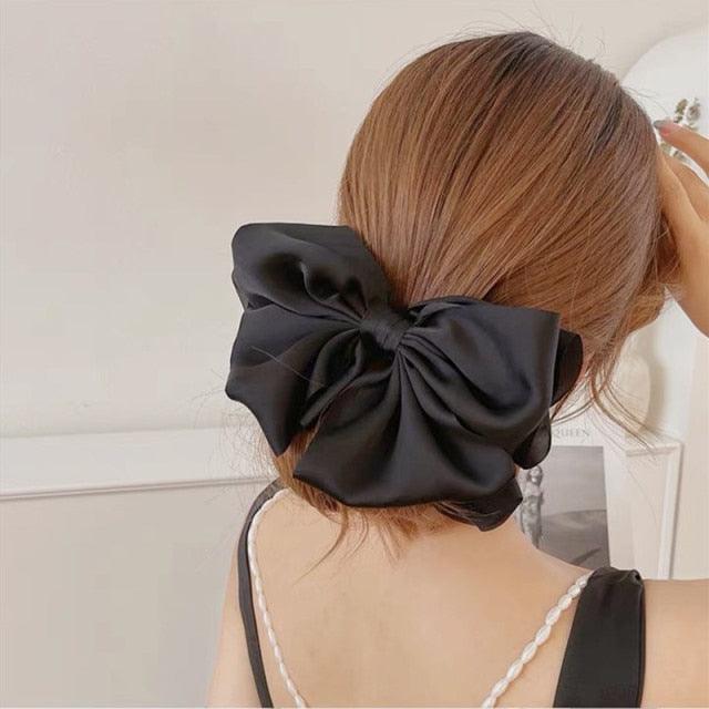 Solid Color Big Satin Bow Hairpins