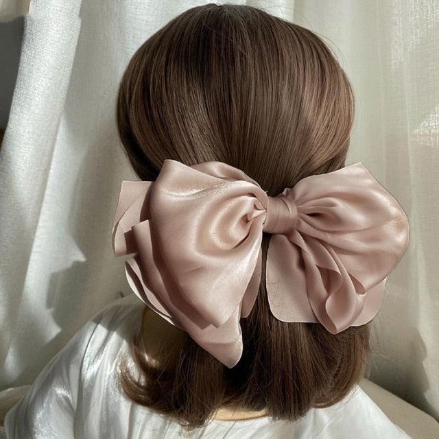Solid Color Big Satin Bow Hairpins