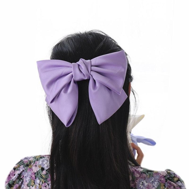 Solid Color Big Satin Bow Hairpins