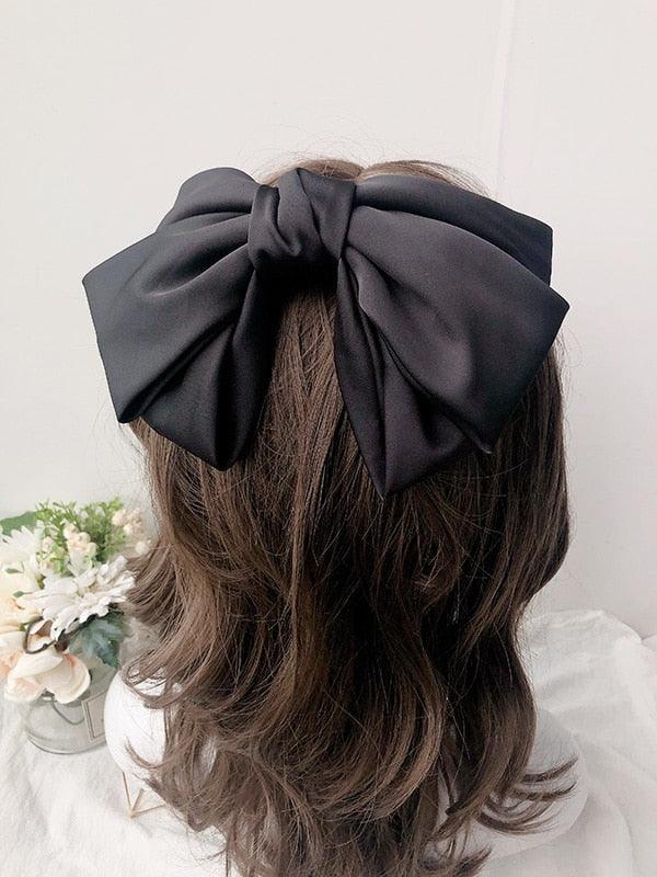 Solid Color Big Satin Bow Hairpins