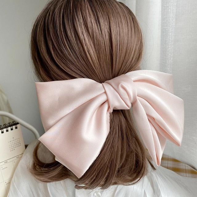 Solid Color Big Satin Bow Hairpins
